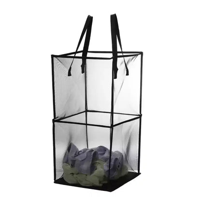 Unique Bargains Nylon Mesh Portable Reinforced Handles Laundry Hamper