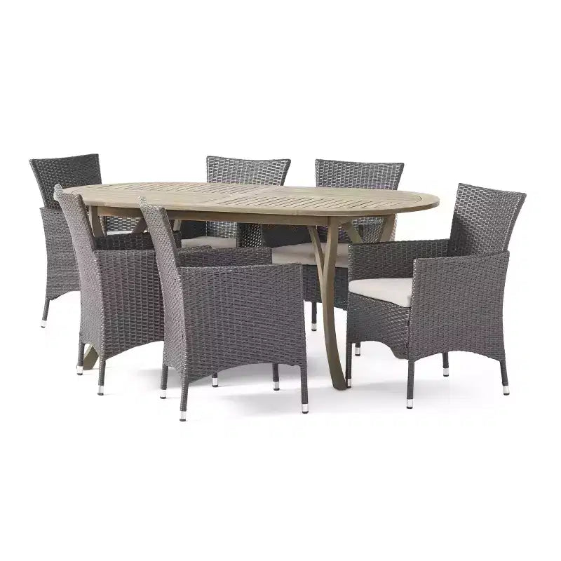 Christopher Knight Home Outdoor Acacia Wood and Wicker 7 Piece Dining Set with Cushions
