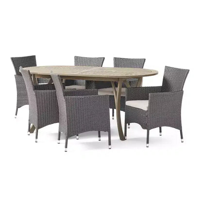 Christopher Knight Home Outdoor Acacia Wood and Wicker 7 Piece Dining Set with Cushions
