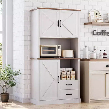 Meuble de cuisine élégant avec support pour micro-ondes, grande armoire haute avec tiroirs et étagères, solution de rangement parfaite pour les salles à manger et les salons