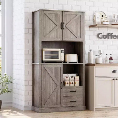 Meuble de cuisine élégant avec support pour micro-ondes, grande armoire haute avec tiroirs et étagères, solution de rangement parfaite pour les salles à manger et les salons