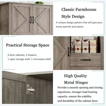 Meuble de cuisine élégant avec support pour micro-ondes, grande armoire haute avec tiroirs et étagères, solution de rangement parfaite pour les salles à manger et les salons