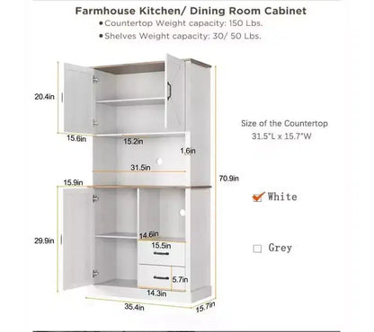 Meuble de cuisine élégant avec support pour micro-ondes, grande armoire haute avec tiroirs et étagères, solution de rangement parfaite pour les salles à manger et les salons