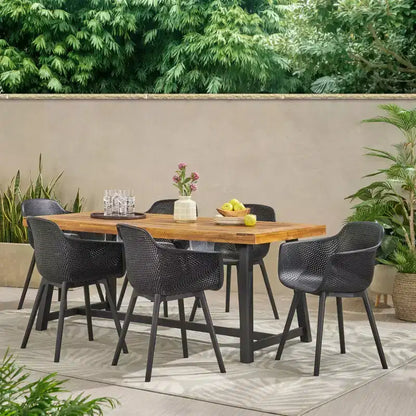 Christopher Knight Home Catalopa Outdoor Acacia Wood and Resin 7 Piece Dining Set, Black/Teak