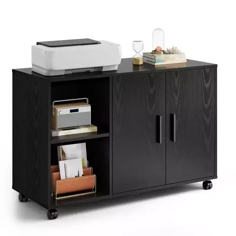Office Storage Cabinet with Doors and Shelves, Lateral Printer Cabinet for File and Supply Storage in Home Office