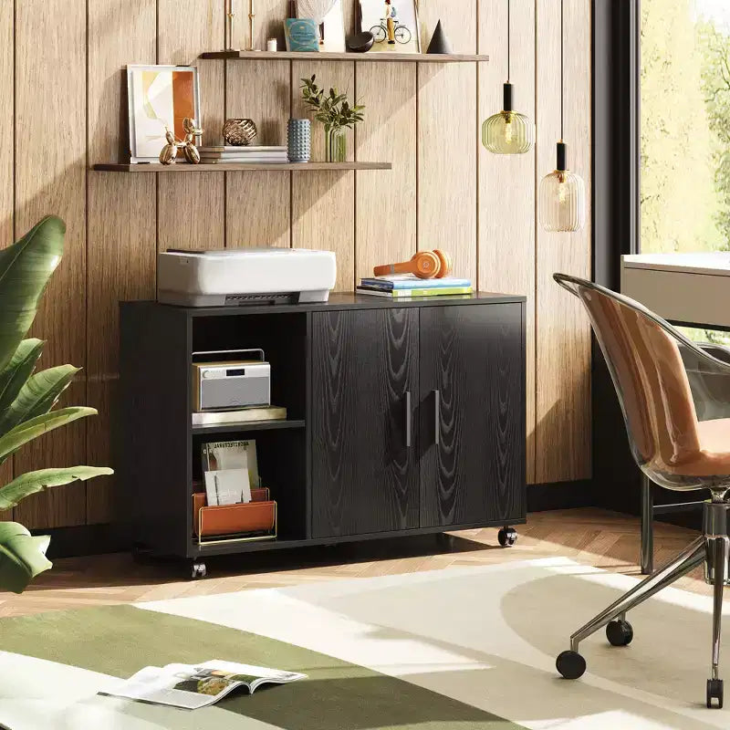 Meuble de rangement de bureau avec portes et étagères, meuble d'imprimante latéral pour le rangement de dossiers et de fournitures dans un bureau à domicile