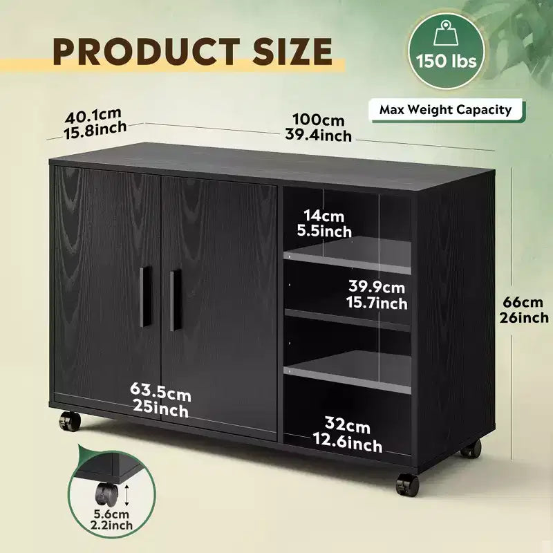 Meuble de rangement de bureau avec portes et étagères, meuble d'imprimante latéral pour le rangement de dossiers et de fournitures dans un bureau à domicile