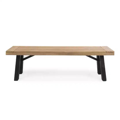 GDFStudio Bruna Outdoor Wicker and Acacia Wood 6 Piece Dining Set with Bench, Brushed Gray/Multibrown