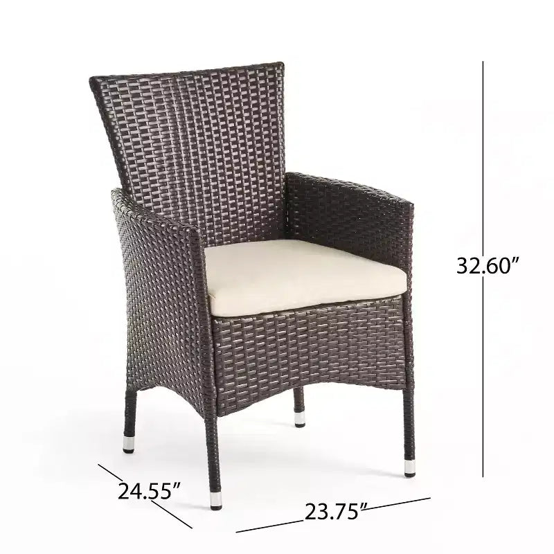 GDFStudio Bruna Outdoor Wicker and Acacia Wood 6 Piece Dining Set with Bench, Brushed Gray/Multibrown