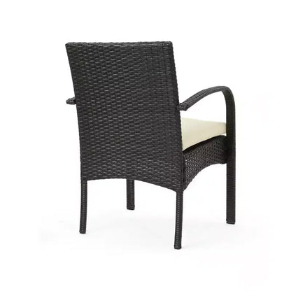 GDFStudio Neva Outdoor Acacia Wood and Wicker 7 Piece Dining Set with Cushion, Natural/Multibrown