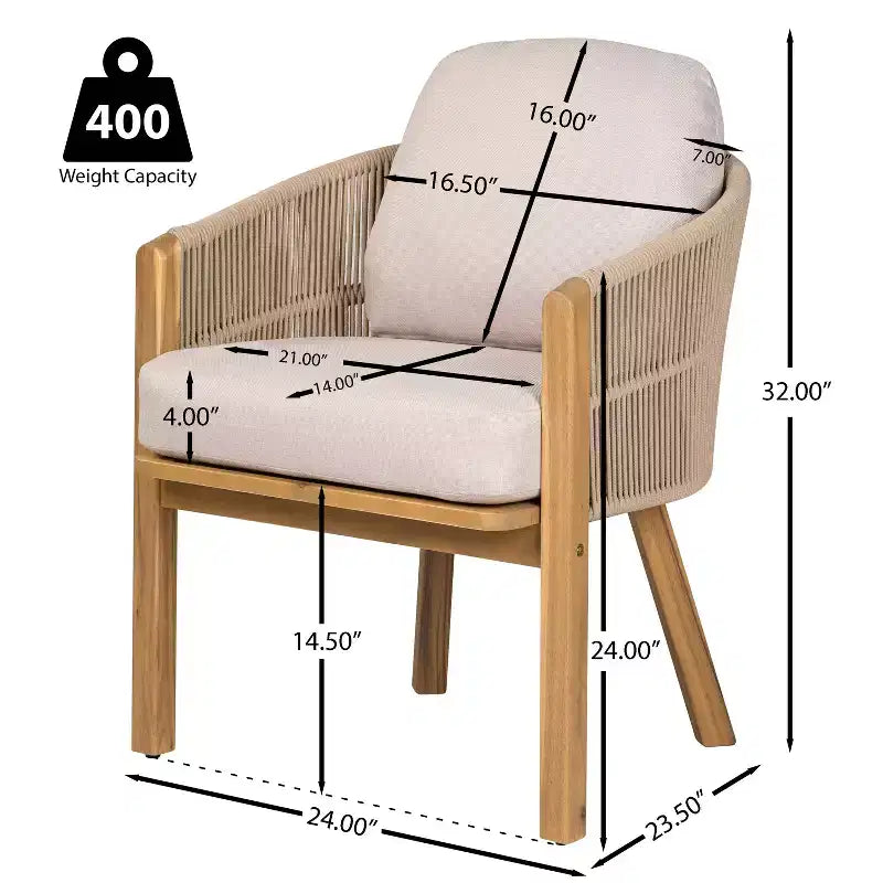Christopher Knight Home Charles 7 Piece Outdoor Acacia Wood and Rope Dining Set with Cushion