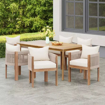 Christopher Knight Home Chase 7 Piece Outdoor Rope Weave Acacia Wood Dining Set with Cushions
