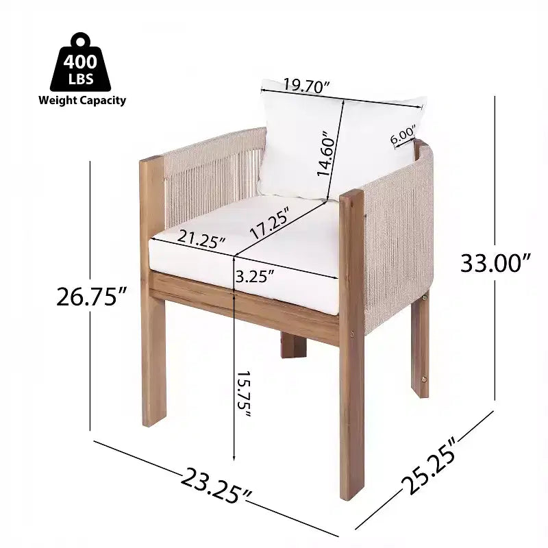 Christopher Knight Home Chase Ensemble de salle à manger d'extérieur 7 pièces en bois d'acacia et corde tressée avec coussins