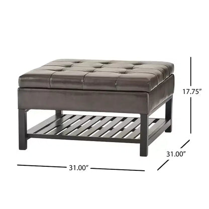 GDFStudio Kilbourne Pouf de rangement capitonné en similicuir contemporain avec étagère, marron/brun foncé