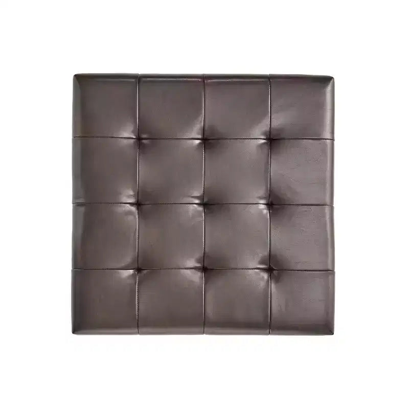 GDFStudio Kilbourne Pouf de rangement capitonné en similicuir contemporain avec étagère, marron/brun foncé
