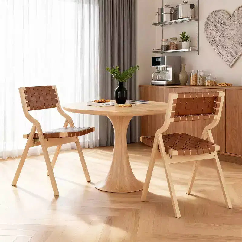 MAYEERTY Chaises de salle à manger pliables et empilables en bois, lot de 2, assise et dossier tissés, beige - naturel