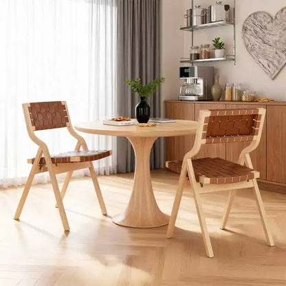 MAYEERTY Chaises de salle à manger pliables et empilables en bois, lot de 2, assise et dossier tissés, beige - naturel