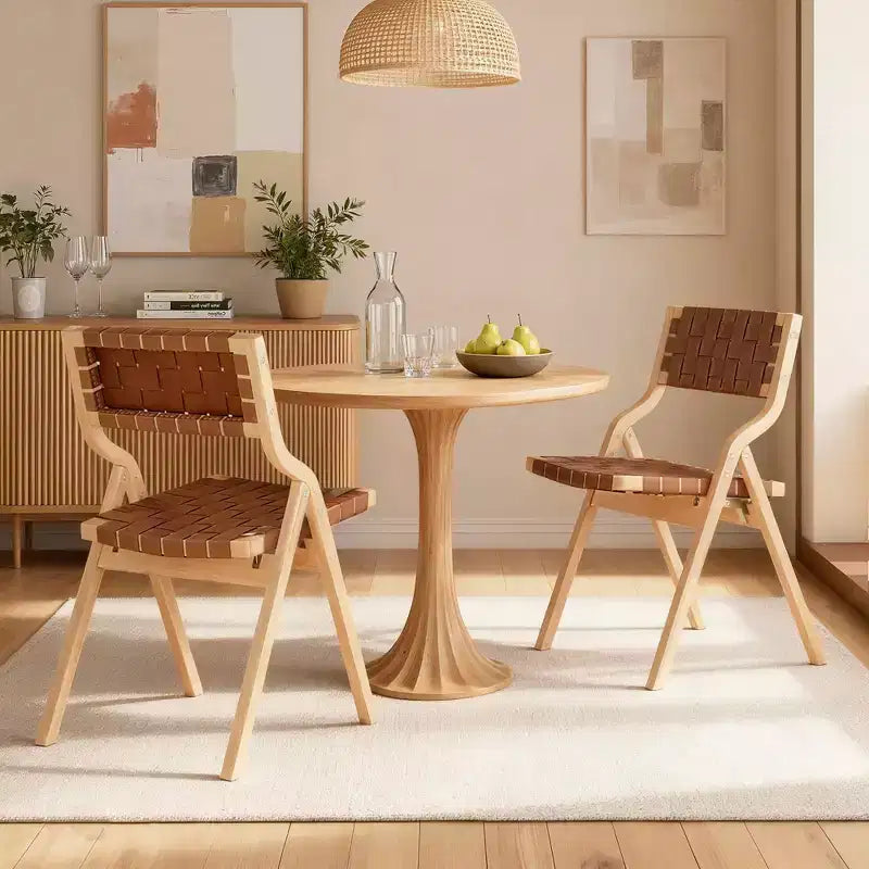 MAYEERTY Chaises de salle à manger pliables et empilables en bois, lot de 2, assise et dossier tissés, beige - naturel