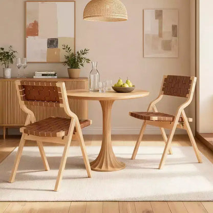 MAYEERTY Chaises de salle à manger pliables et empilables en bois, lot de 2, assise et dossier tissés, beige - naturel