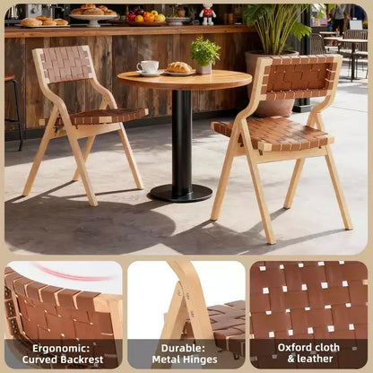 MAYEERTY Chaises de salle à manger pliables et empilables en bois, lot de 2, assise et dossier tissés, beige - naturel