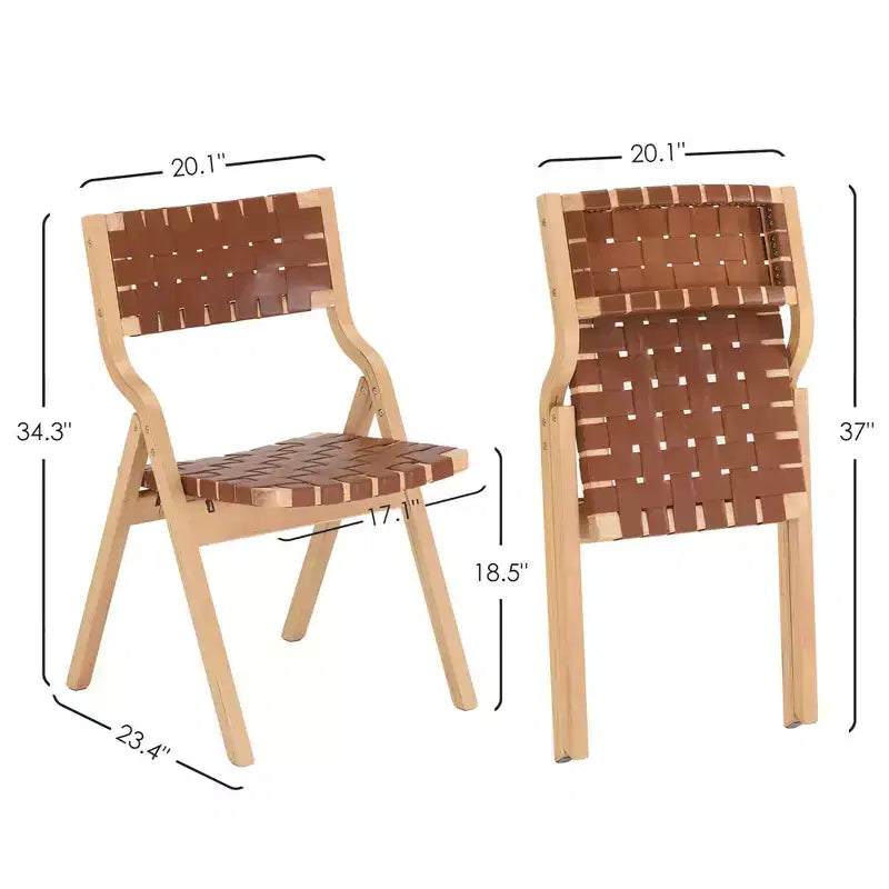 MAYEERTY Chaises de salle à manger pliables et empilables en bois, lot de 2, assise et dossier tissés, beige - naturel