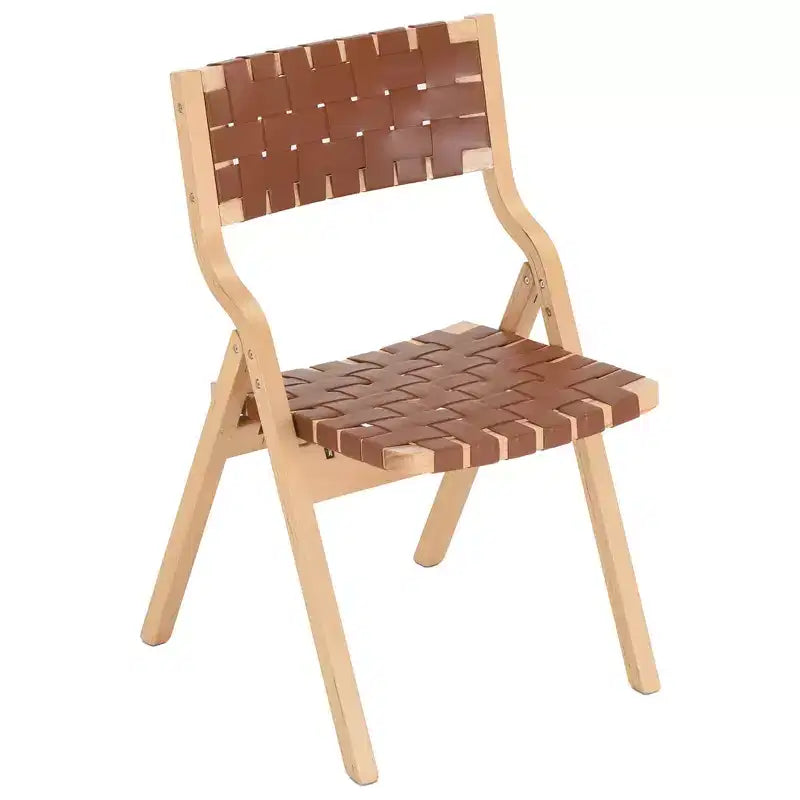 MAYEERTY Chaises de salle à manger pliables et empilables en bois, lot de 2, assise et dossier tissés, beige - naturel