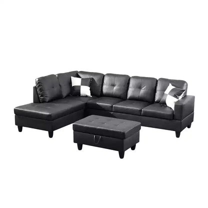 Contemporary Black Leather Sectional Sofa
