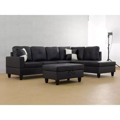 Contemporary Black Leather Sectional Sofa