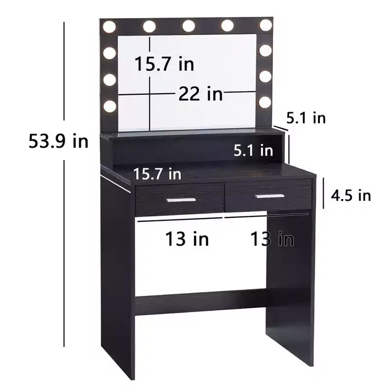 Coiffeuse Okak à 2 niveaux avec lumières tactiles, 3 niveaux de luminosité, grand tiroir et table de maquillage compacte pour petites chambres