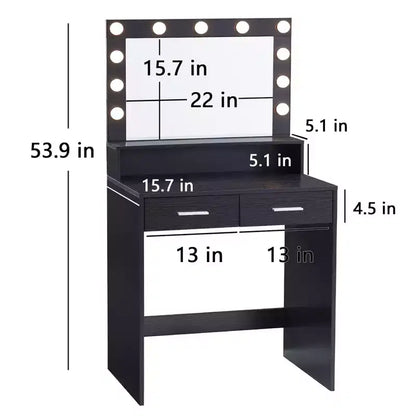 Coiffeuse Okak à 2 niveaux avec lumières tactiles, 3 niveaux de luminosité, grand tiroir et table de maquillage compacte pour petites chambres
