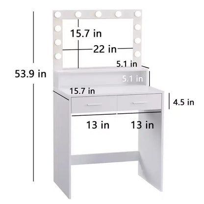 Coiffeuse Okak à 2 niveaux avec lumières tactiles, 3 niveaux de luminosité, grand tiroir et table de maquillage compacte pour petites chambres