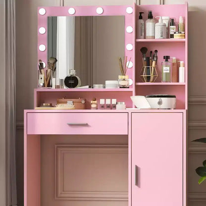 Coiffeuse Okak à 2 niveaux avec lumières tactiles, 3 niveaux de luminosité, grand tiroir et table de maquillage compacte pour petites chambres