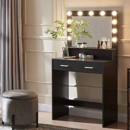 Coiffeuse Okak à 2 niveaux avec lumières tactiles, 3 niveaux de luminosité, grand tiroir et table de maquillage compacte pour petites chambres