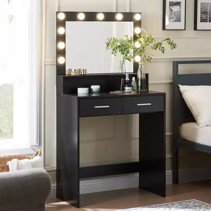Coiffeuse Okak à 2 niveaux avec lumières tactiles, 3 niveaux de luminosité, grand tiroir et table de maquillage compacte pour petites chambres