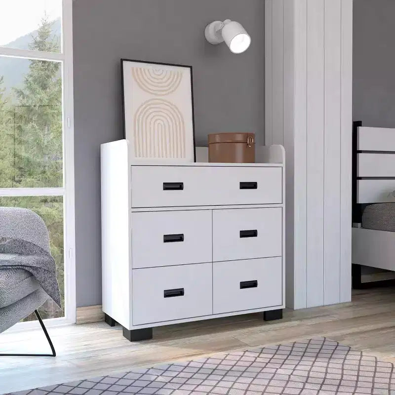 Okak 4-Drawer Dresser with One Double Drawer,Modern Chest of Drawers with Large Storage Space&Metal Rails,Superior Top