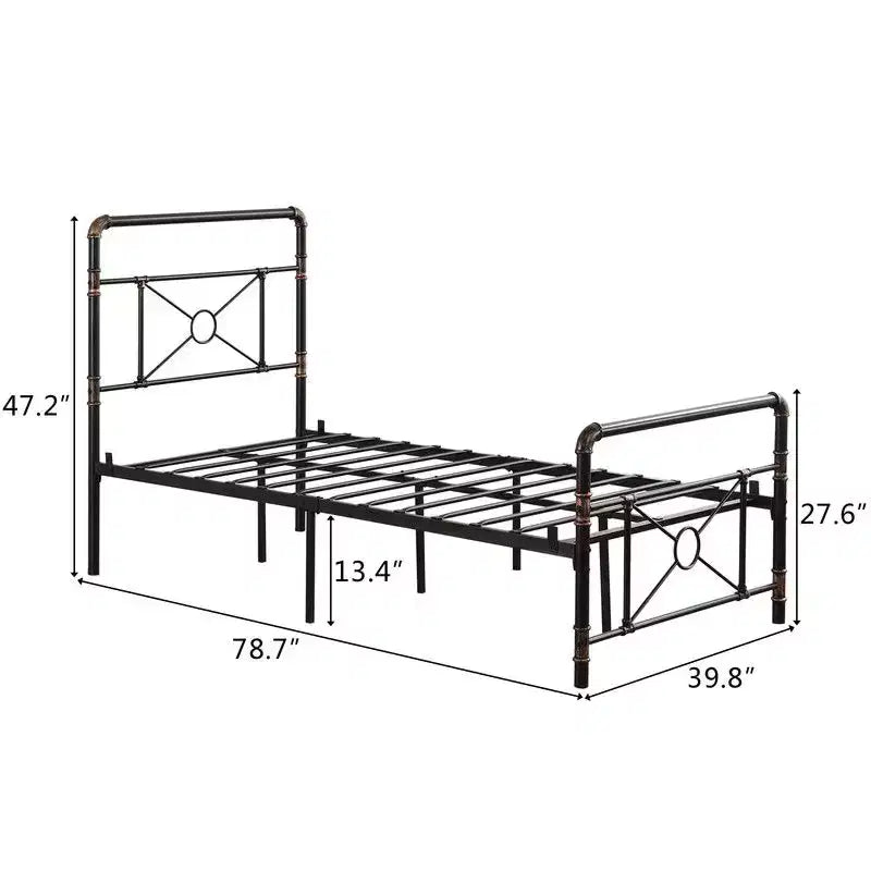 Cadre de lit moderne en fer avec tuyau d'eau et motif croisé, taille double, par Karl Home