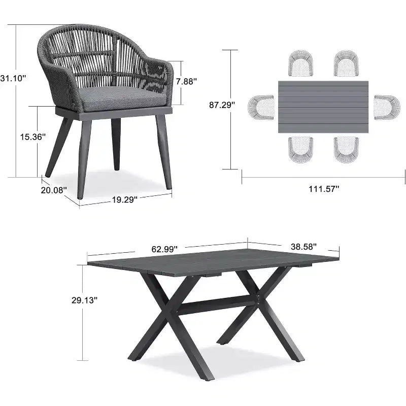 PURPLE LEAF Patio Dining Set with Outdoor Aluminium Dining Table and Woven Rattan Chairs Modern Furniture Set for Garden Yard Indoor Decor