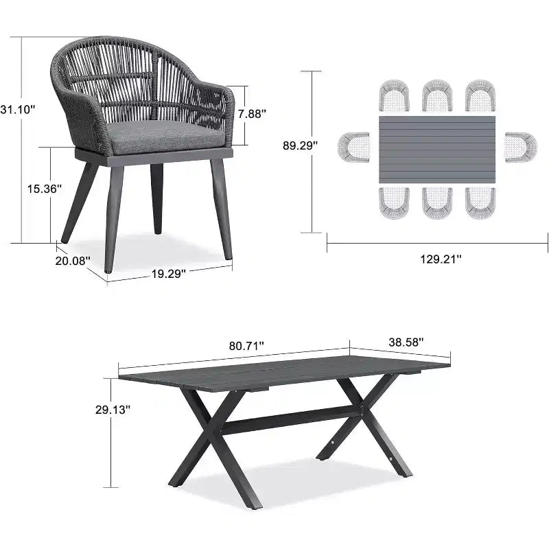 PURPLE LEAF Patio Dining Set with Outdoor Aluminium Dining Table and Woven Rattan Chairs Modern Furniture Set for Garden Yard Indoor Decor