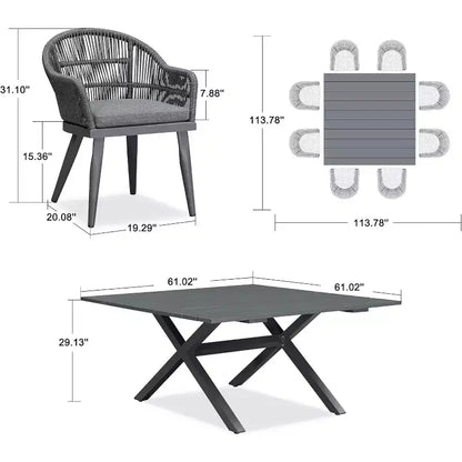 PURPLE LEAF Patio Dining Set with Outdoor Aluminium Dining Table and Woven Rattan Chairs Modern Furniture Set for Garden Yard Indoor Decor