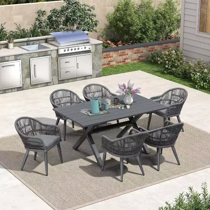 PURPLE LEAF Patio Dining Set with Outdoor Aluminium Dining Table and Woven Rattan Chairs Modern Furniture Set for Garden Yard Indoor Decor