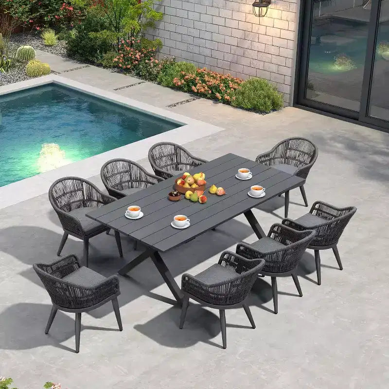 PURPLE LEAF Patio Dining Set with Outdoor Aluminium Dining Table and Woven Rattan Chairs Modern Furniture Set for Garden Yard Indoor Decor
