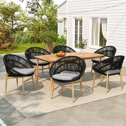 Christopher Knight Home Corey 7 Piece Rustic Outdoor Rattan, Metal and Acacia Wood Dining Set