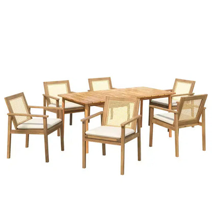 Ensemble de salle à manger extérieur 7 pièces Christopher Knight Home Corin en rotin et acacia rustique avec coussins
