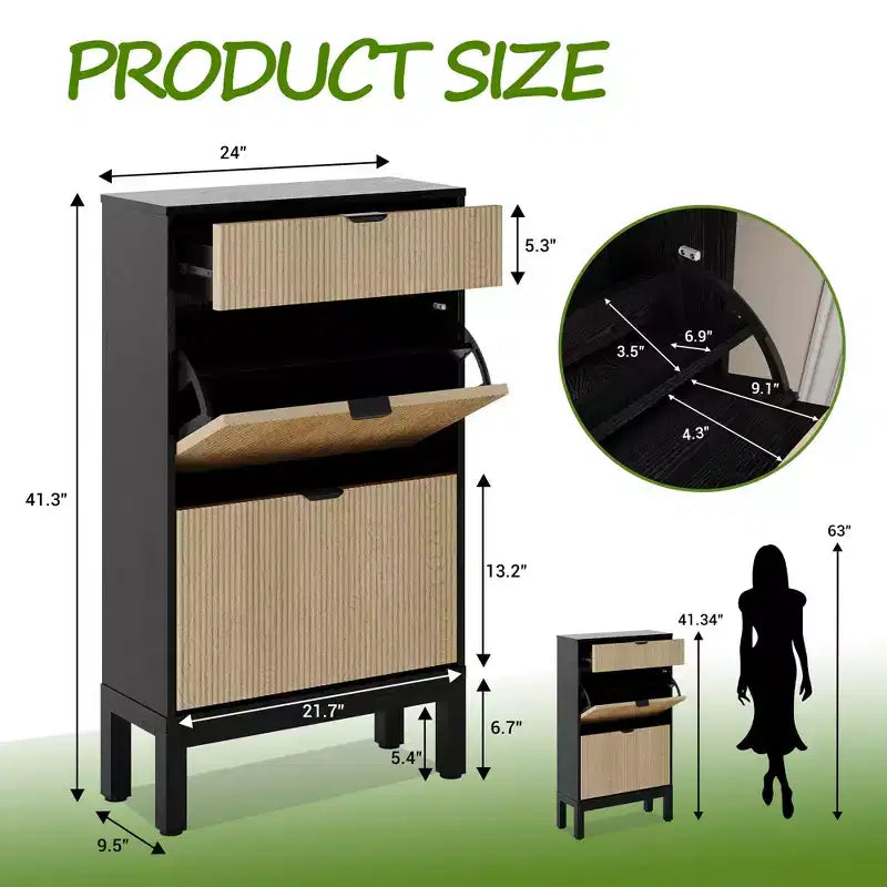 Meuble à chaussures Garvee avec 2/3/4 tiroirs basculants, organisateur de chaussures cannelé de style ferme, étagère à chaussures étroite et discrète pour entrée, foyer