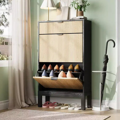 Meuble à chaussures Garvee avec 2/3/4 tiroirs basculants, organisateur de chaussures cannelé de style ferme, étagère à chaussures étroite et discrète pour entrée, foyer
