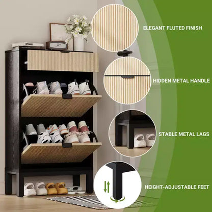 Meuble à chaussures Garvee avec 2/3/4 tiroirs basculants, organisateur de chaussures cannelé de style ferme, étagère à chaussures étroite et discrète pour entrée, foyer