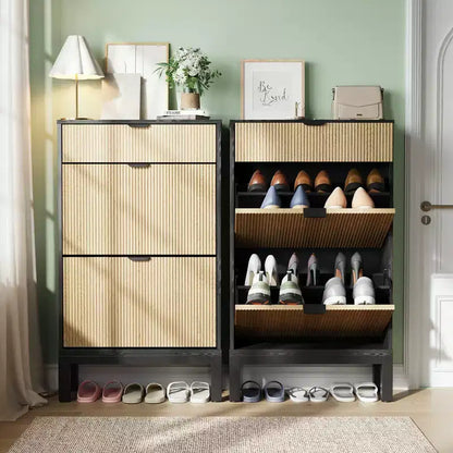 Meuble à chaussures Garvee avec 2/3/4 tiroirs basculants, organisateur de chaussures cannelé de style ferme, étagère à chaussures étroite et discrète pour entrée, foyer