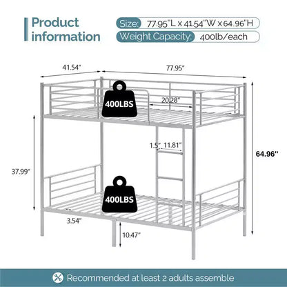 Karl Home White Twin Over Twin Bunk Bed for Kids/Adults with Stairs Flat Rungs