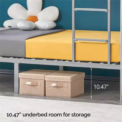 Karl Home White Twin Over Twin Bunk Bed for Kids/Adults with Stairs Flat Rungs