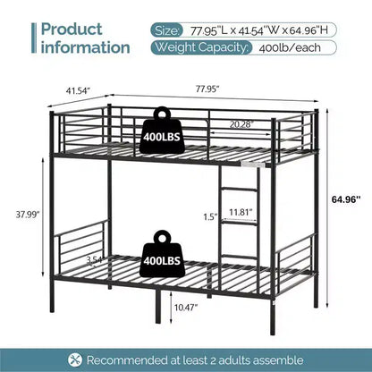 Karl Home White Twin Over Twin Bunk Bed for Kids/Adults with Stairs Flat Rungs